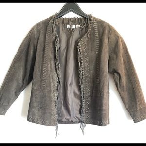 CARDUCCI Boho Suede Fringe Open Jacket Large Brown